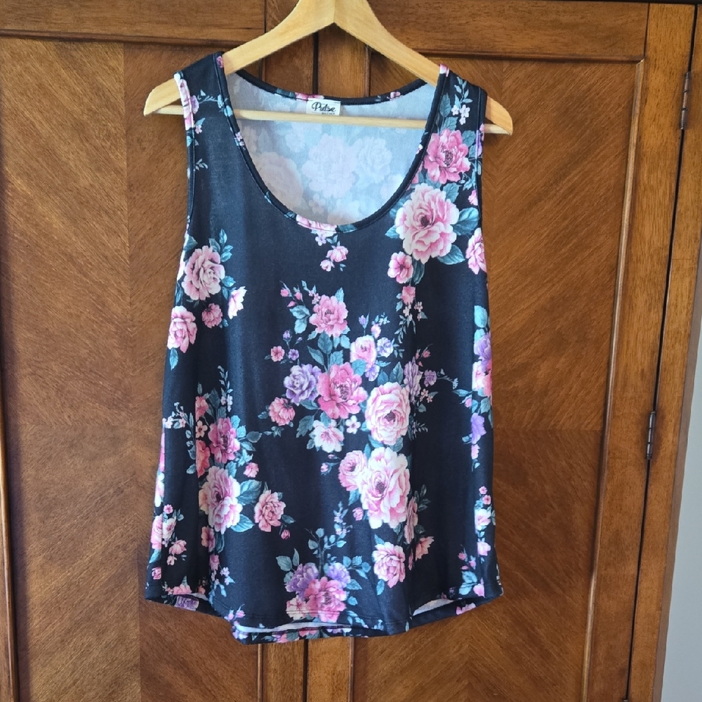 Pulse Black and Pink Floral Tank Top